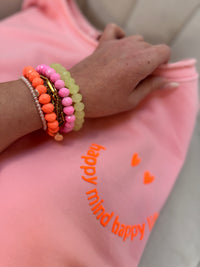 Sweatshirt kurzarm rosa HAPPY MIND HAPPY LIFE hot orange