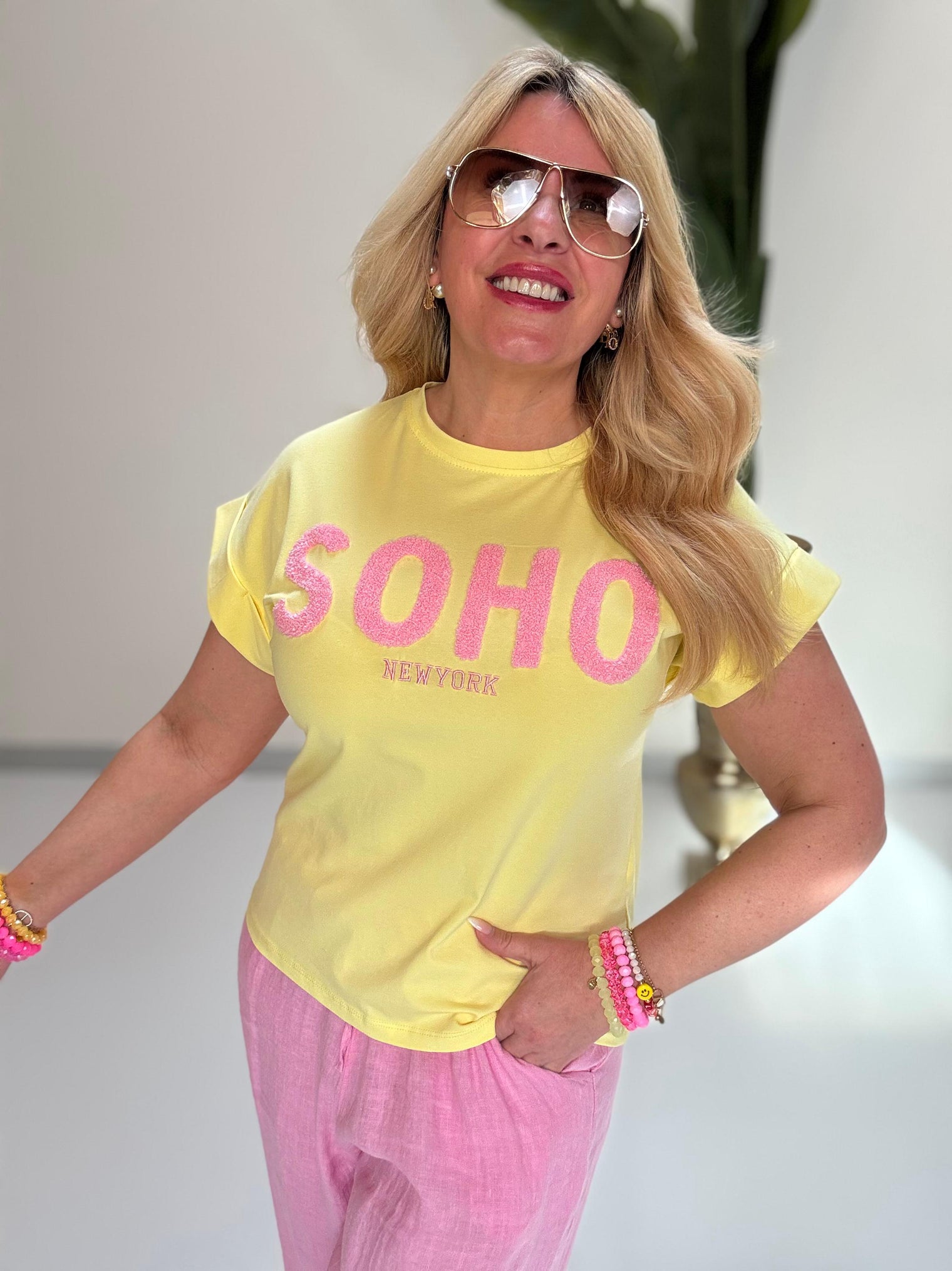 Statement Shirt gelb SOHO rosa