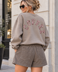 Sweater mit Rückenprint COFFEE taupe