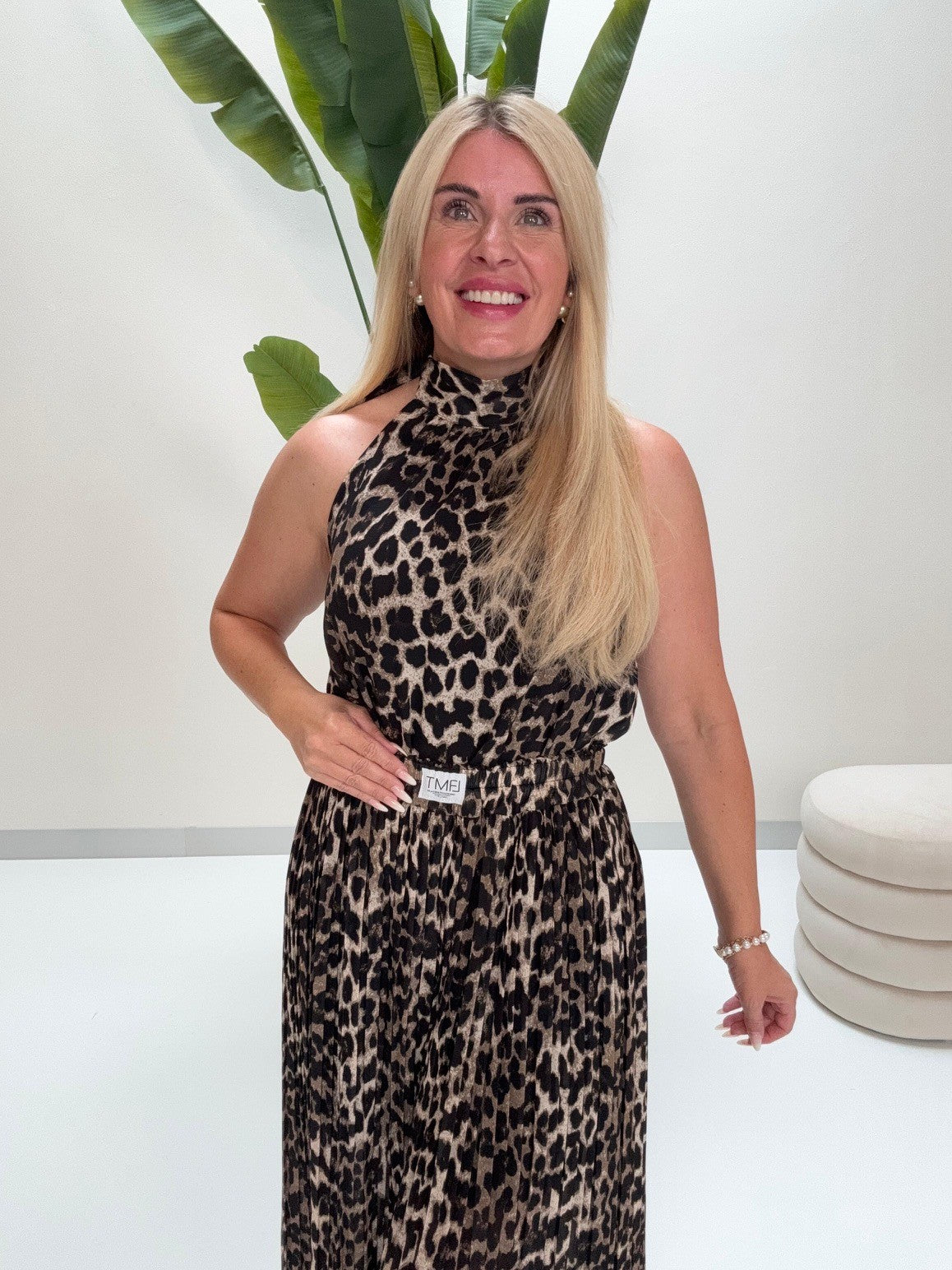 Neckholder Top mit Bindedetail LEO braun/schwarz