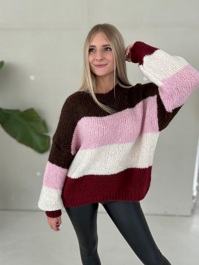 Signature Pullover MY LOVELY STRIPES burgundy/rose/creme/braun