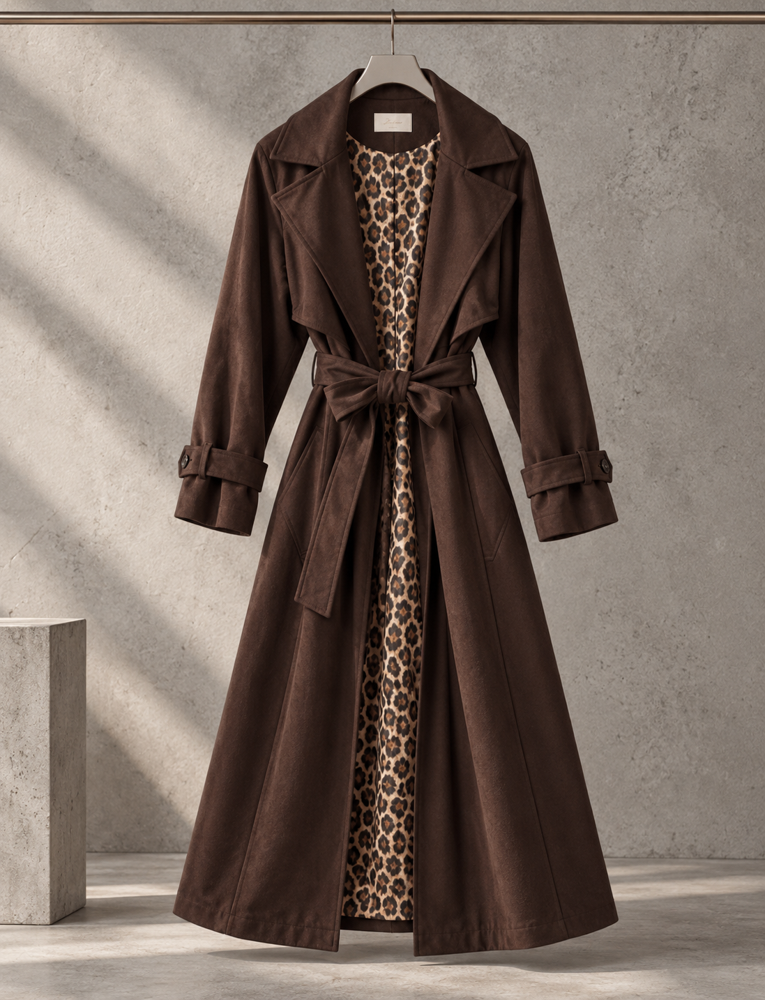 Velours Trenchcoat COZY KISS mit LEO Innenfutter dark chocolate