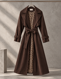 Velours Trenchcoat COZY KISS mit LEO Innenfutter dark chocolate