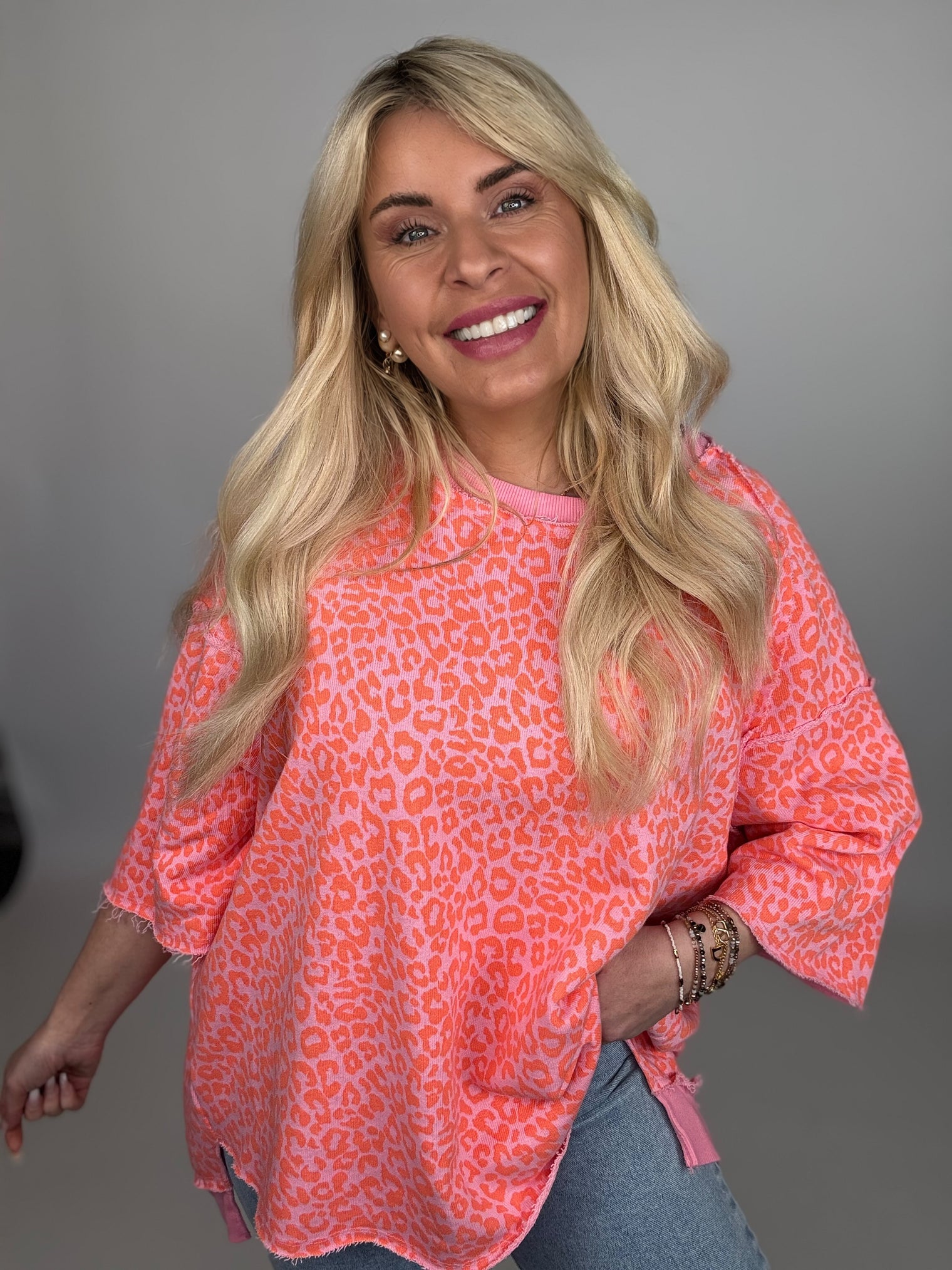 Sweater 3/4 Arm rosa LEO LOVER rosa Bündchen/orange Leo