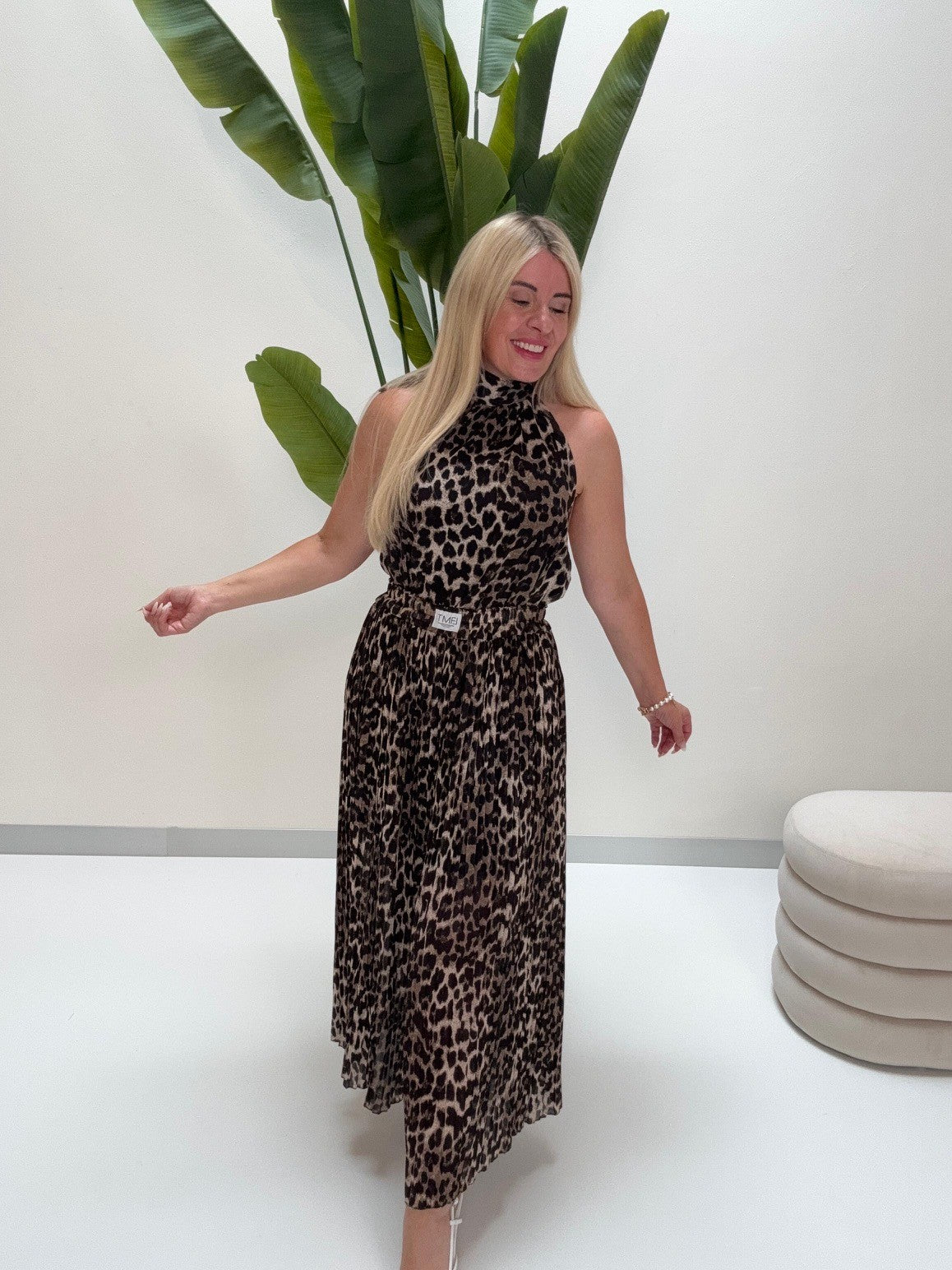 Neckholder Top mit Bindedetail LEO braun/schwarz