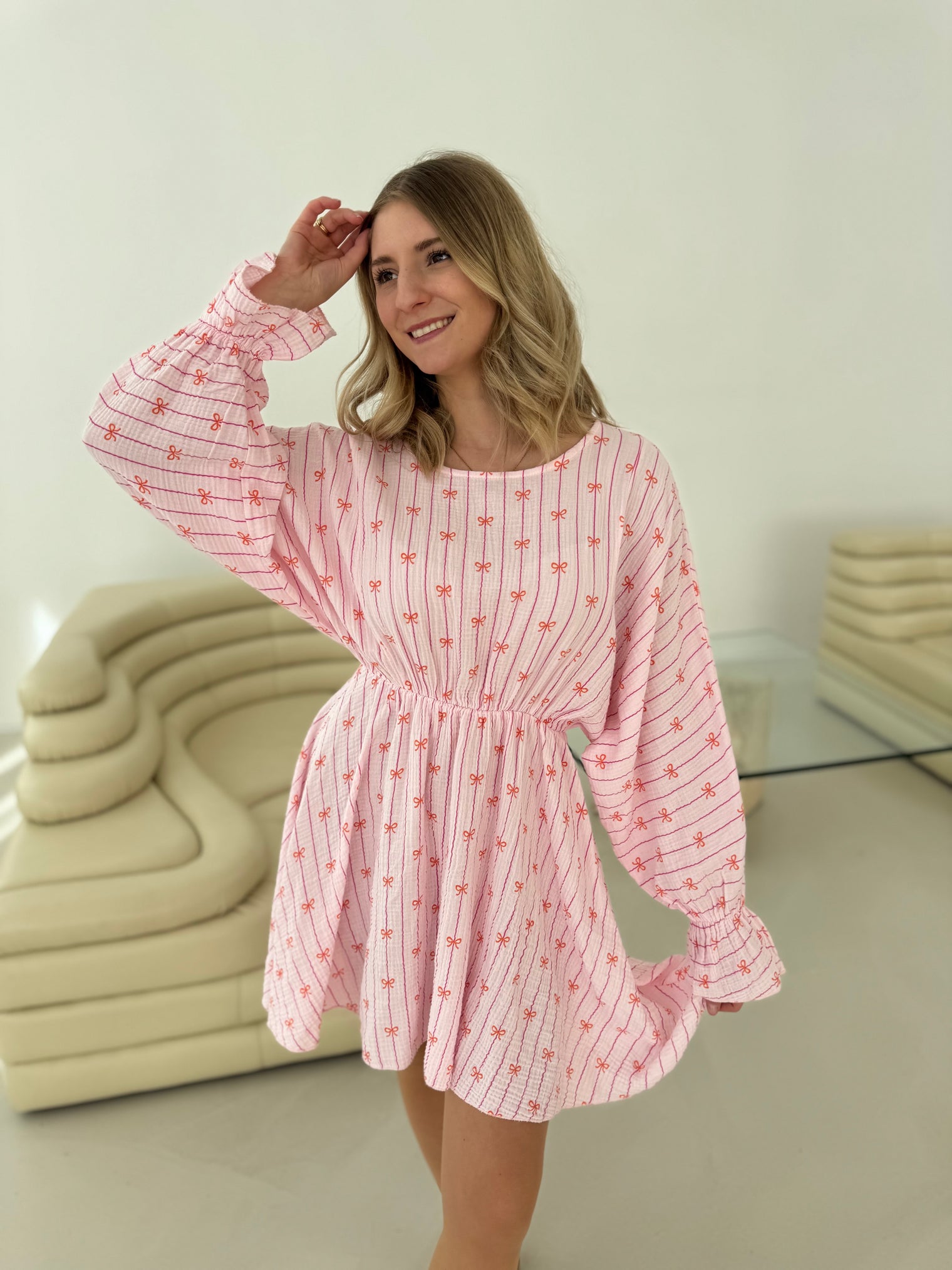 Kleid SOFT STRIPES & BOWS rosa