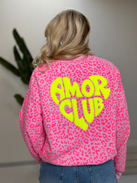 Sweater mit Rückenprint AMOR CLUB rosa leo