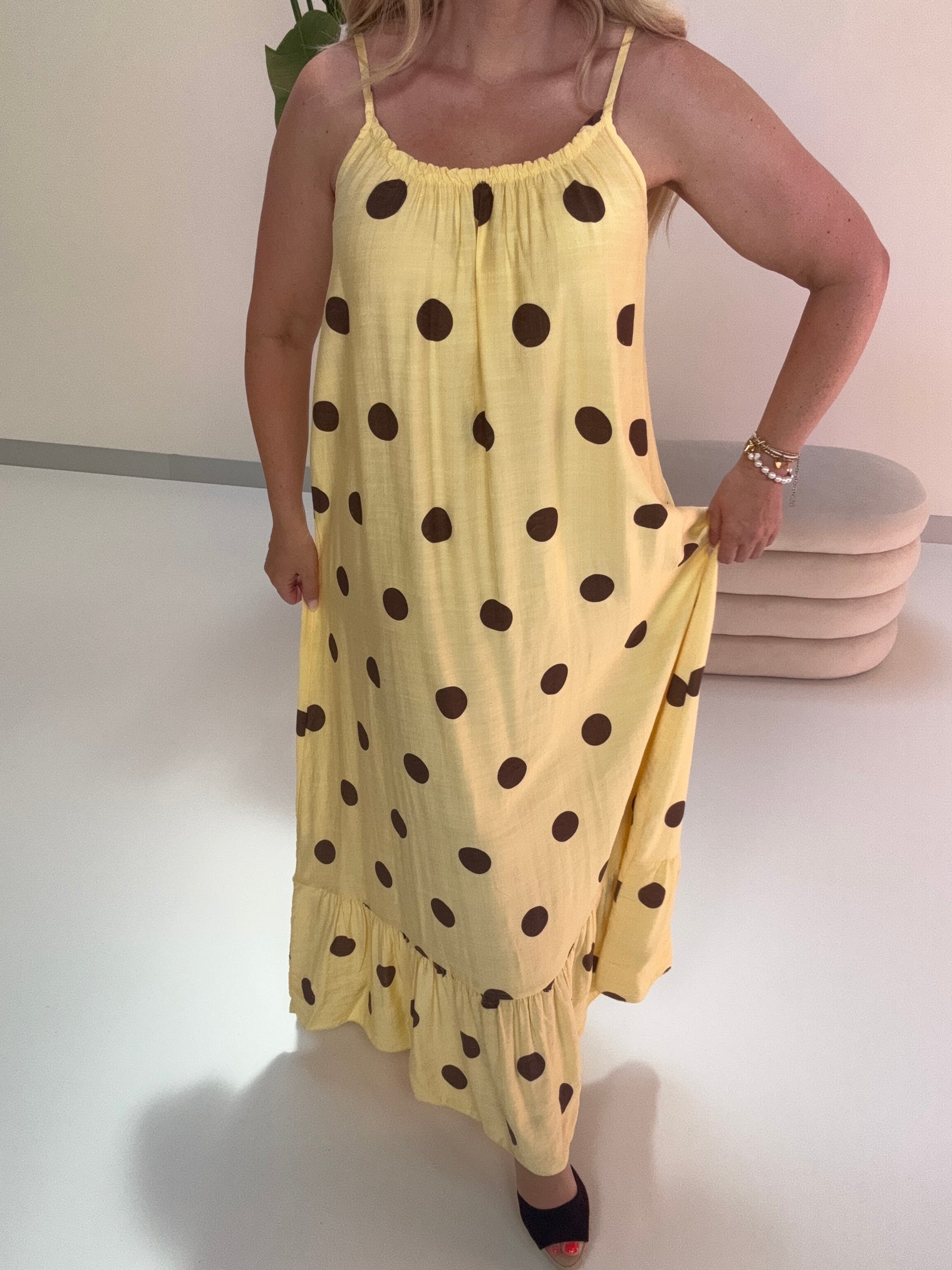 Luftiges Sommer Kleid BIG POLKA DOTS buttermilk lemon/coffee