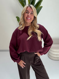 Butterstoff Pullover mit Gummizug unten burgundy