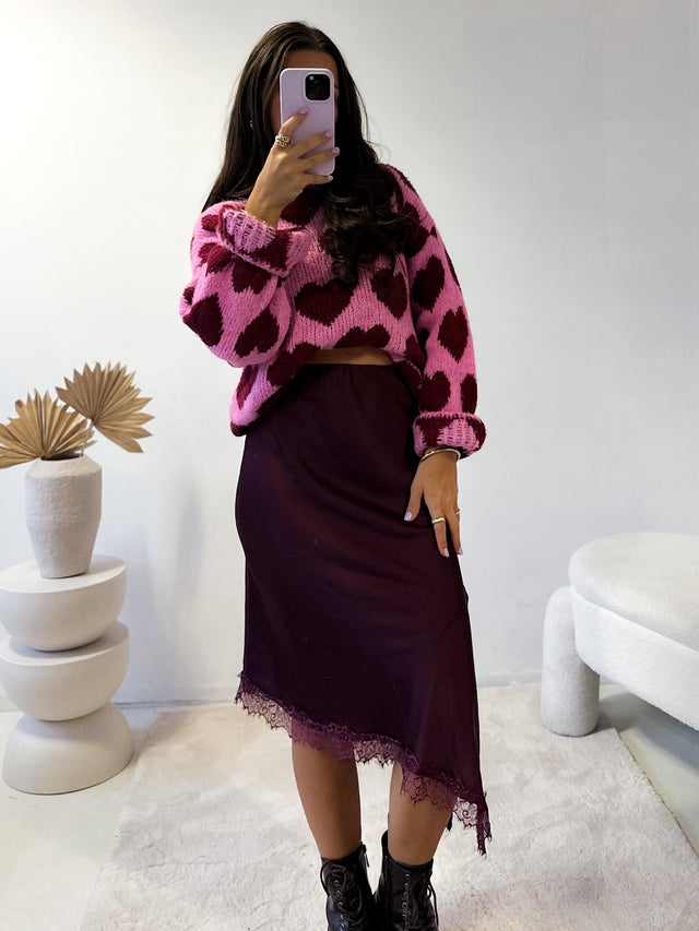 Pullover Loverly HEARTs burgundy Rosa