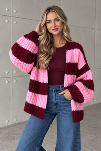 Strickjacke ONLY COZY VIBES burgundy/rosa