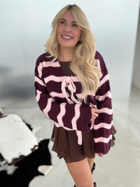 Cardigan COZY Bows Burgundy Cherry