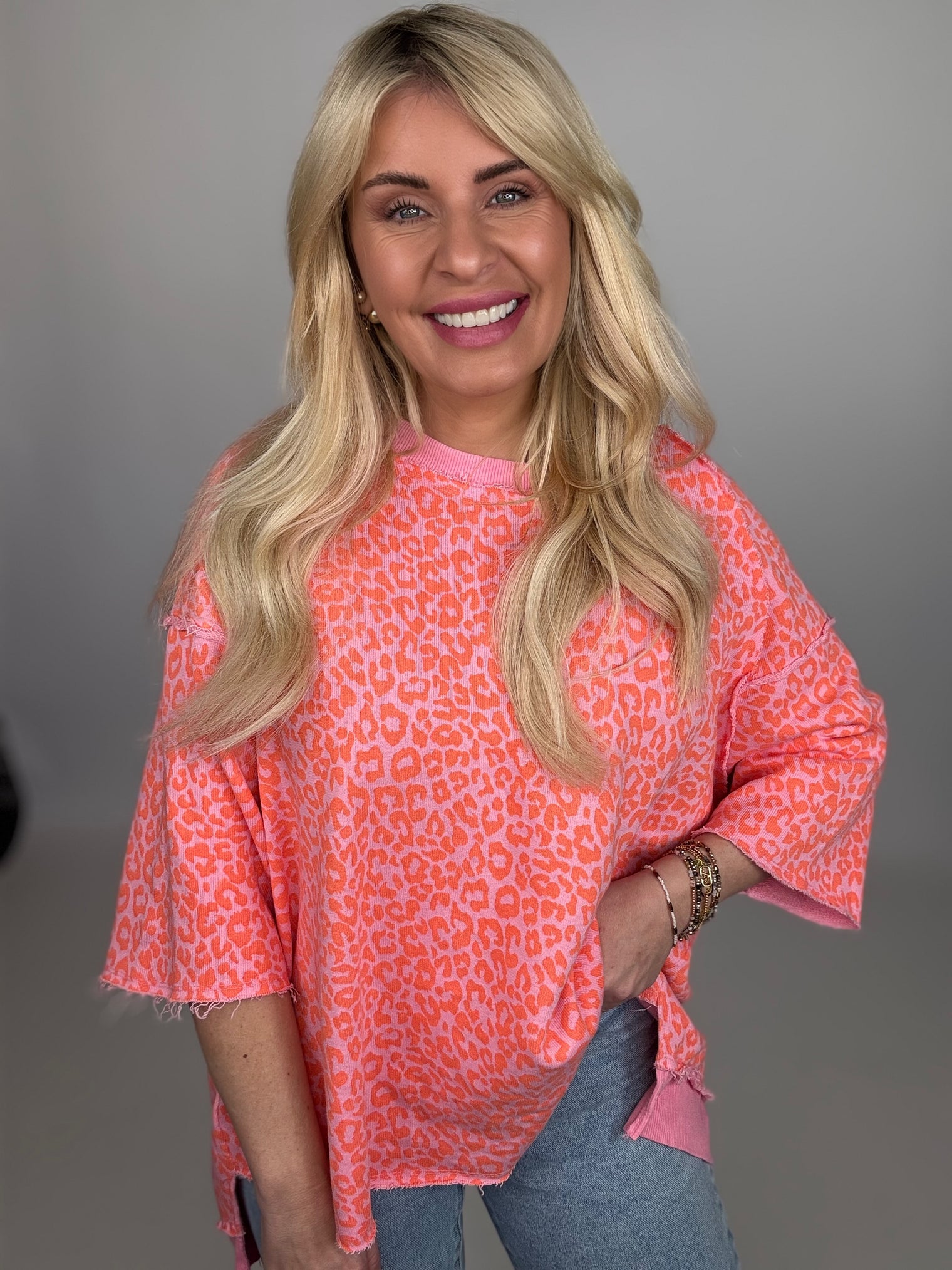 Sweater 3/4 Arm rosa LEO LOVER rosa Bündchen/orange Leo