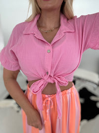 Musselin Bluse kurzarm CANDY ROSA zum knoten