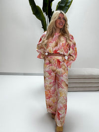 Sommer Hose FLORAL QUEEN beige/creme/rose