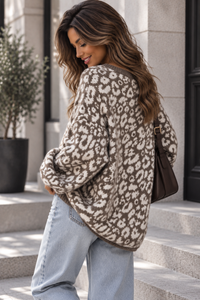 Cozy Strickpullover im angesagten Leo Muster taupe/creme