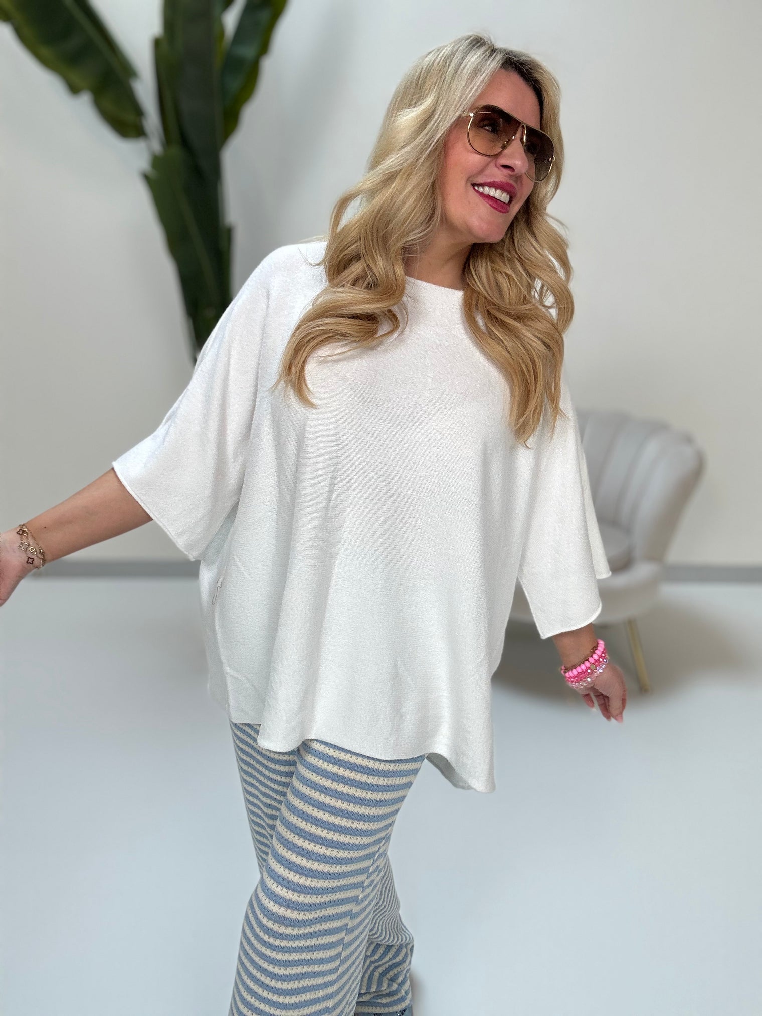 Leichter Sommerstrick Pullover BE YOUR OWN SUN Weiß