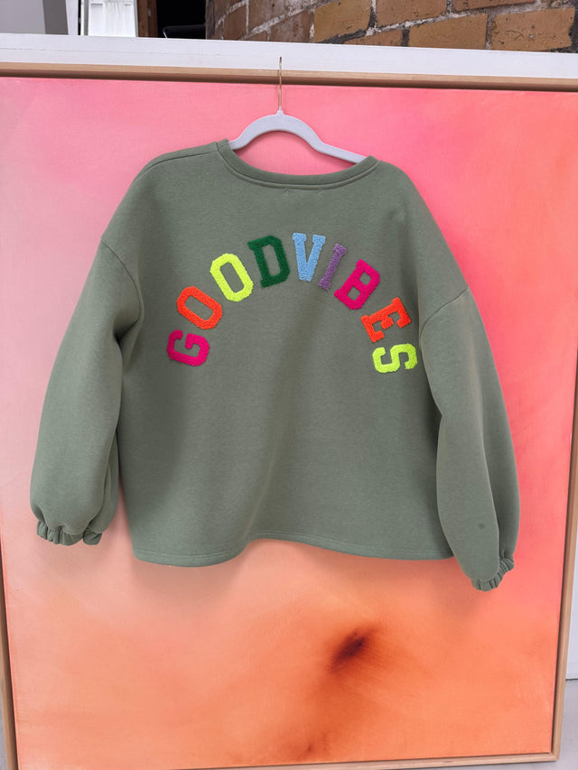 Sweater soft green GOODVIBES rainbow