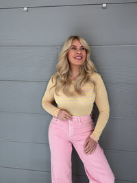 Stretchy Cashmere Langarmshirt SMALL STRIPES gelb/rosa