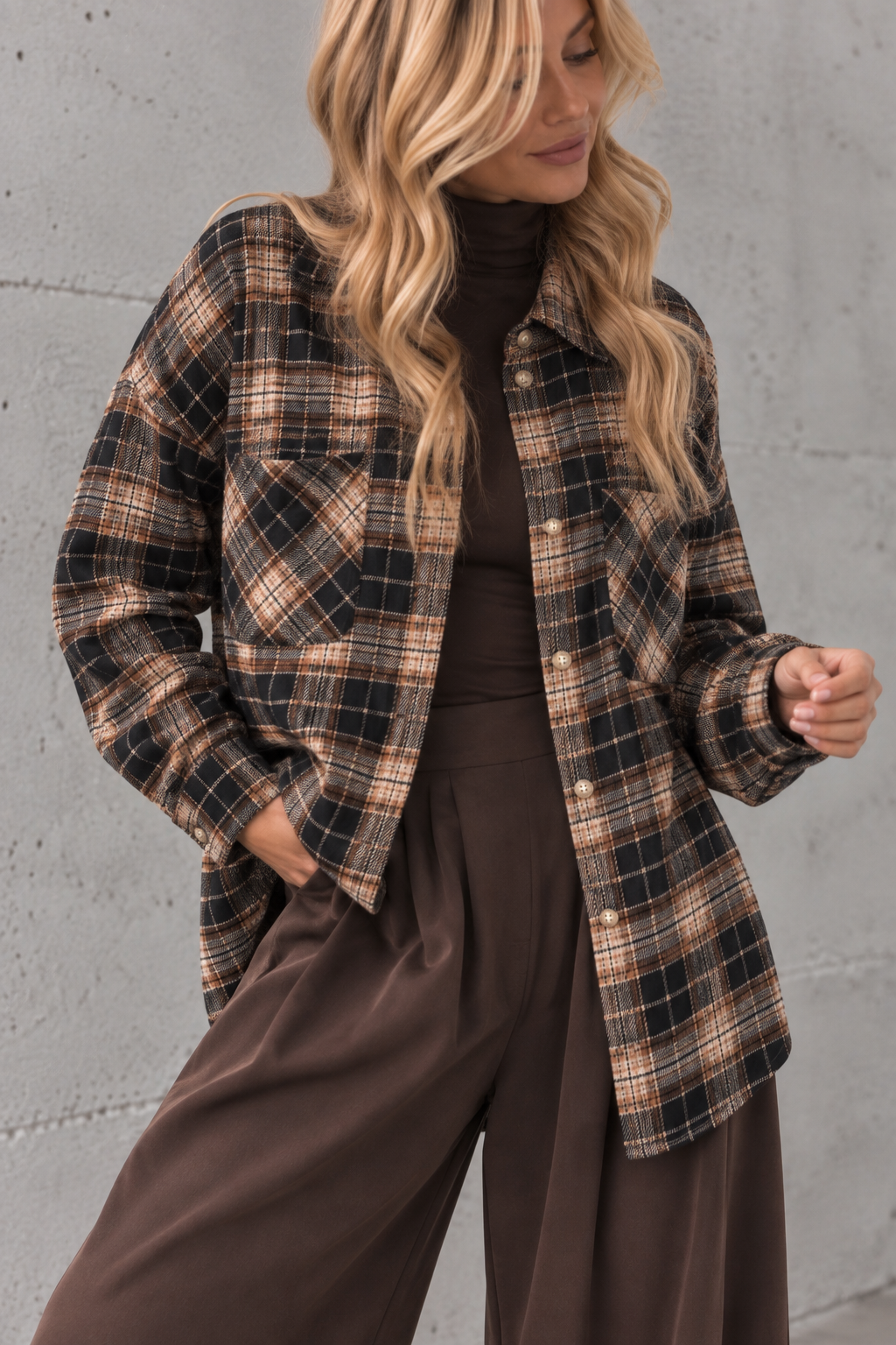 Weiches Oversize Flanellhemd kariert schwarz/creme