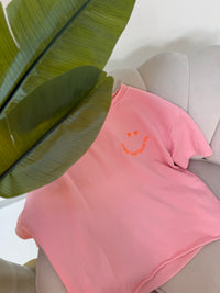 Sweatshirt kurzarm rosa HAPPY MIND HAPPY LIFE hot orange