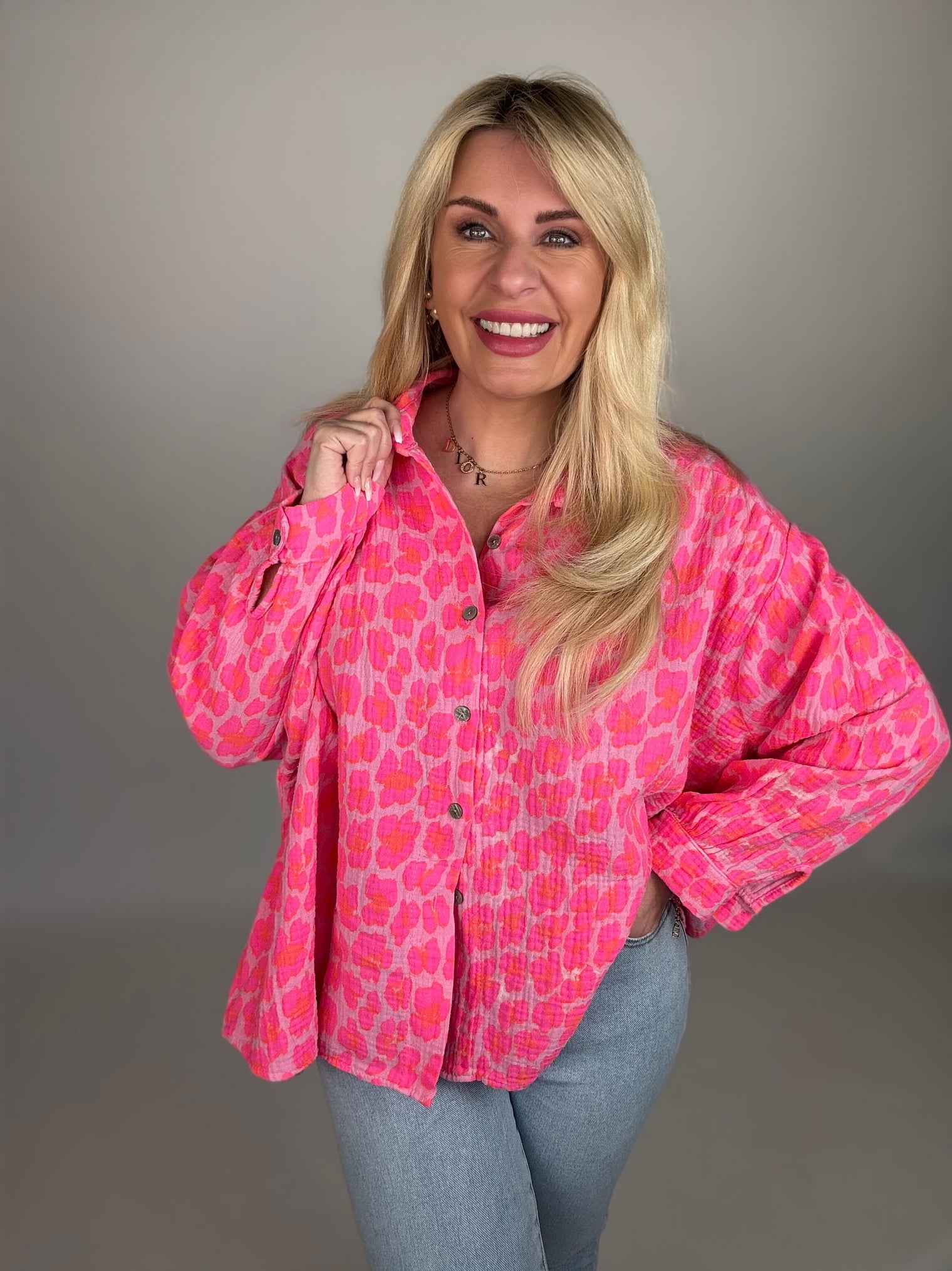 Musselin Bluse rosa LEO POWER hotpink&orange