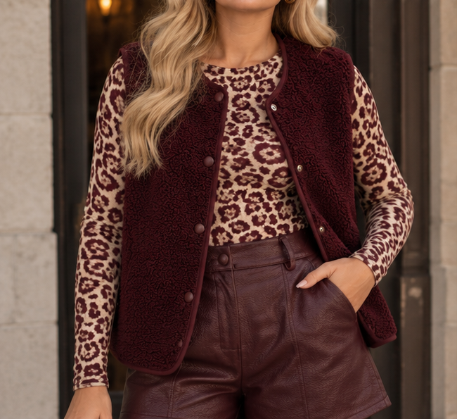 Signature Weste Teddy burgundy