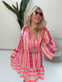 BOHO Kleid kurz STYLE pink/brombeere/orange