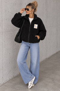 TEDDY Jacke mit Reißverschluss & Patch BE THE REASON schwarz