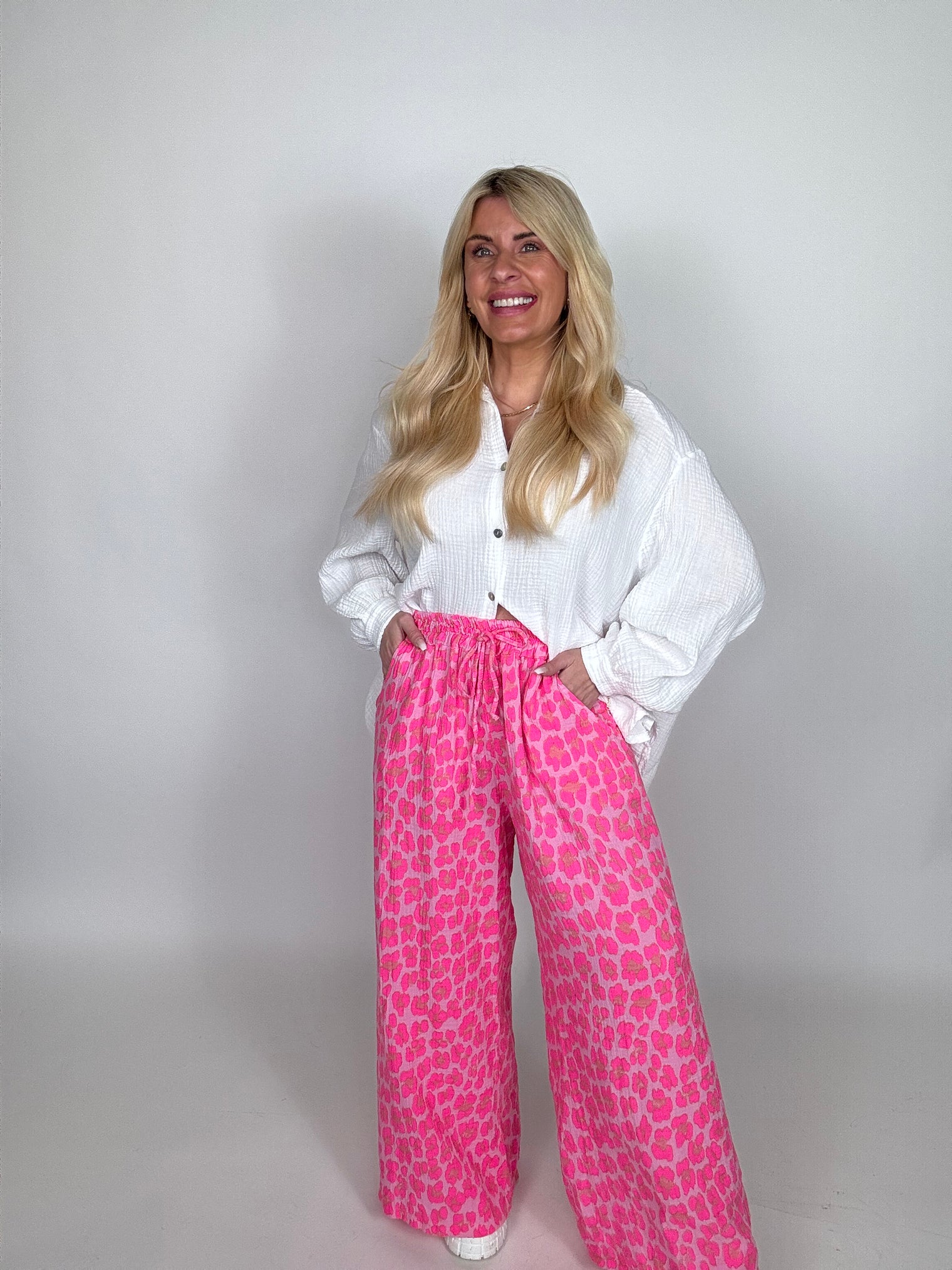 Stylische Musselin Hose rosa LEO POWER hotpink&altrosa