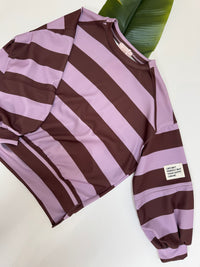 Butterstoff Sweater mit Patch am Ärmel BIG STRIPES flieder/coffee