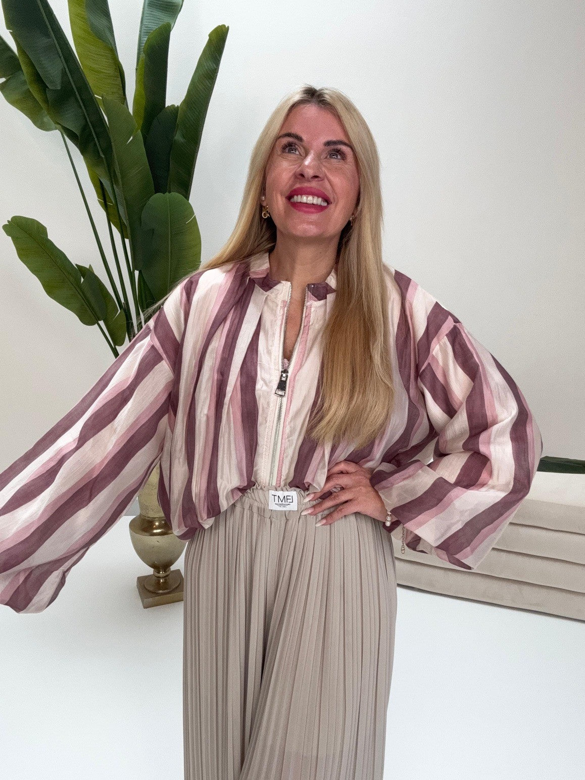 Blouson Zipper Jacke Stripes rose/mauve/creme