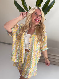 Sommer Bluse kurzarm SUMMER HOT flieder/mint/gelb