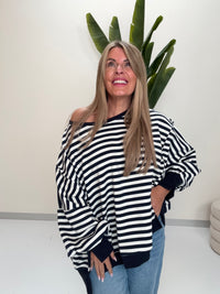 Oversize Sweater Navy/weiß NAVY WEIß