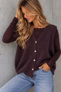 Alpaka Weste SCANDINAVIAN GIRL Oversize Pflaume