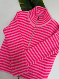 Zipper Strickjacke mit leicht ausgestelltem Ärmel rosa/pink