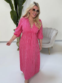 Signature Musselin Kleid rosa SMALL STRIPES rot