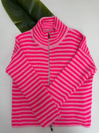 Zipper Strickjacke mit leicht ausgestelltem Ärmel rosa/pink