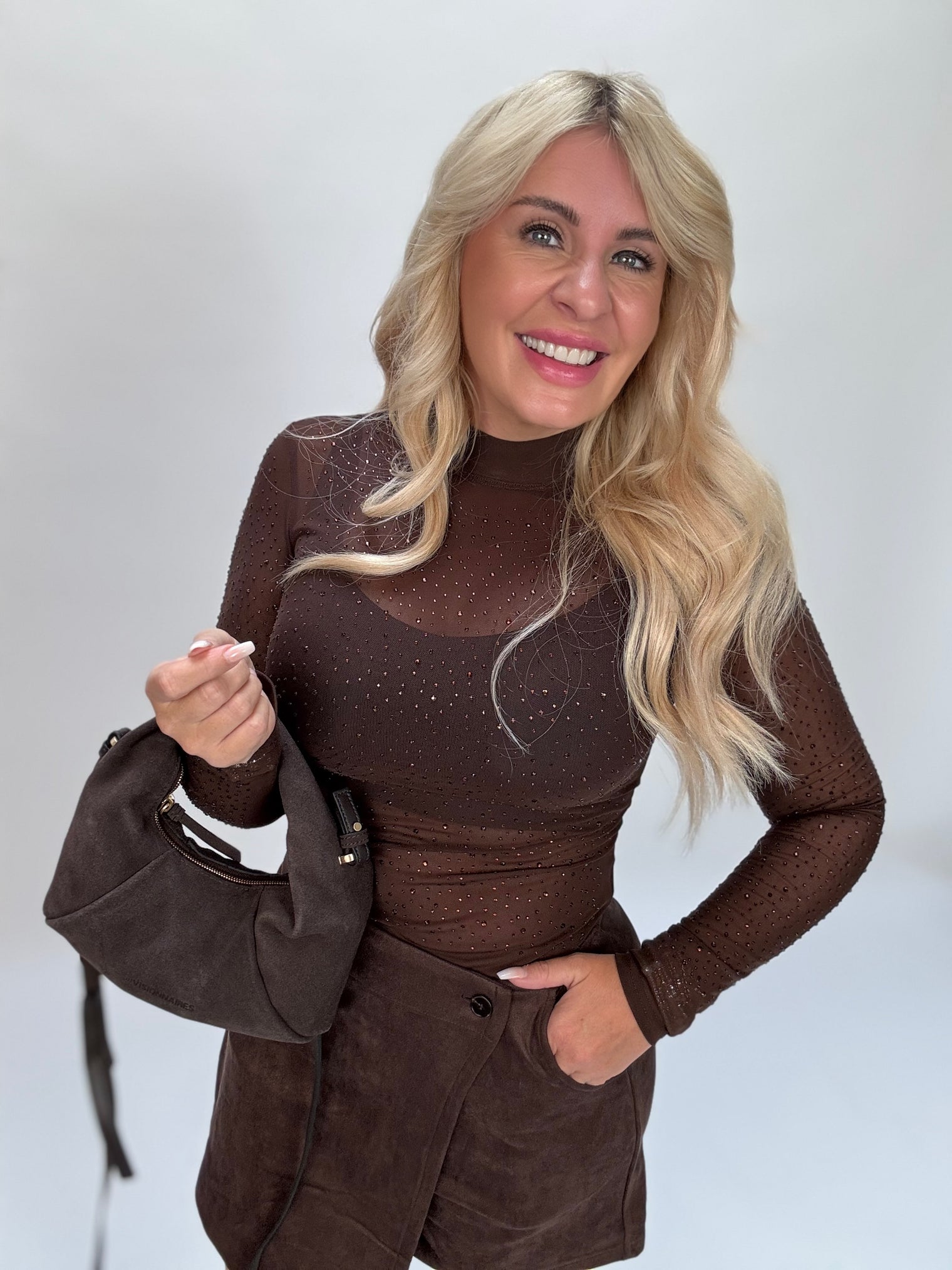 Mesh Body mit Glitzersteinen CHOCOLATE