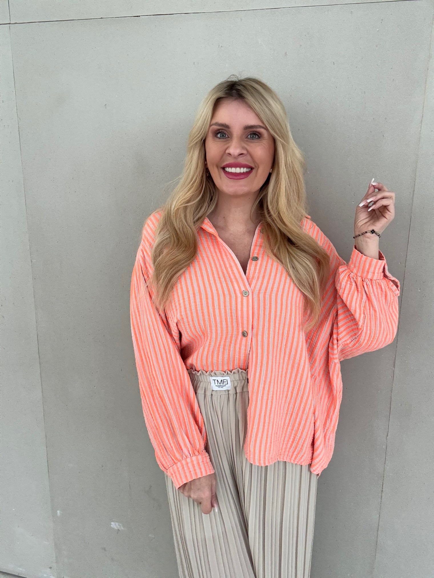 Musselin Bluse creme ZARTE STREIFEN hellorange