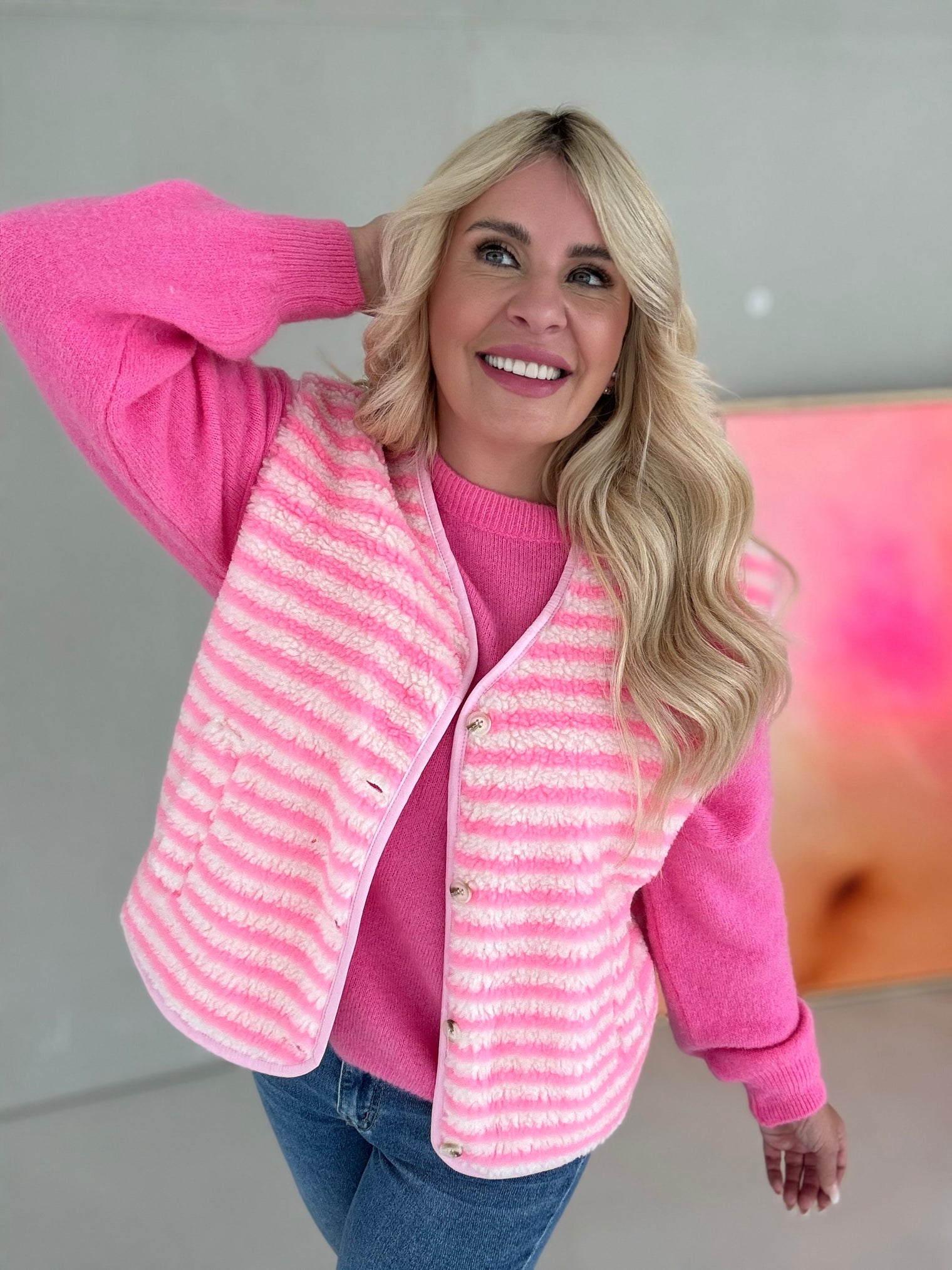 Teddyweste Stripes rosa Candy Pink