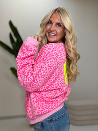 Sweater mit Rückenprint AMOR CLUB rosa leo