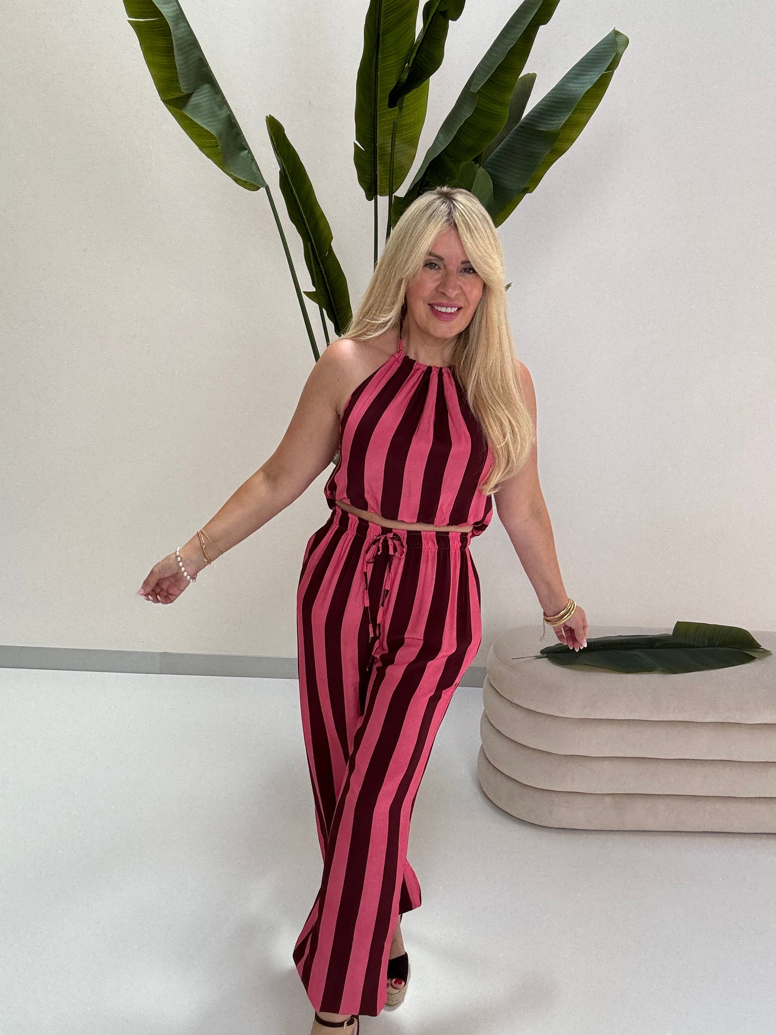 Ballon Hose BIG BLOCK STRIPES burgundy/pink