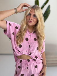 Leichte Sommer Bluse candy rose BIG POLKA DOTS coffee