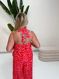 Neckholder Top mit Bindedetail rosa LEO POWER rot/orange