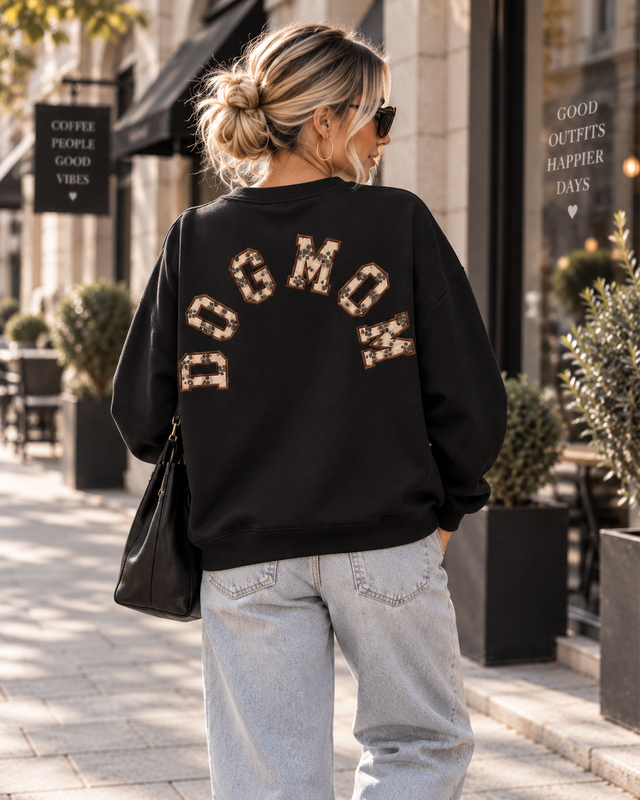Sweater mit Rückenprint DOG MOM schwarz