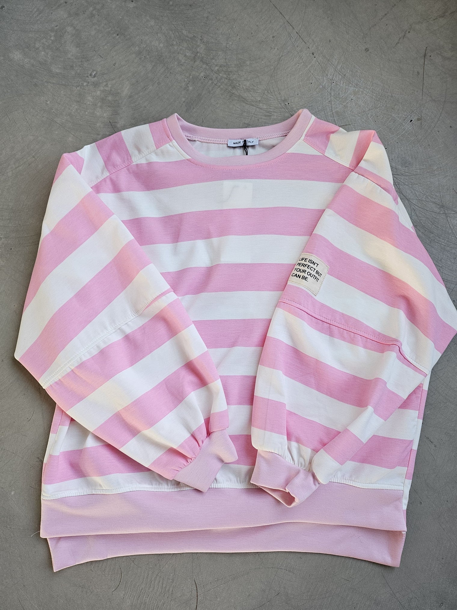 Lightweight Sweater STRIPES rosa/weiß gestreift mit Patch