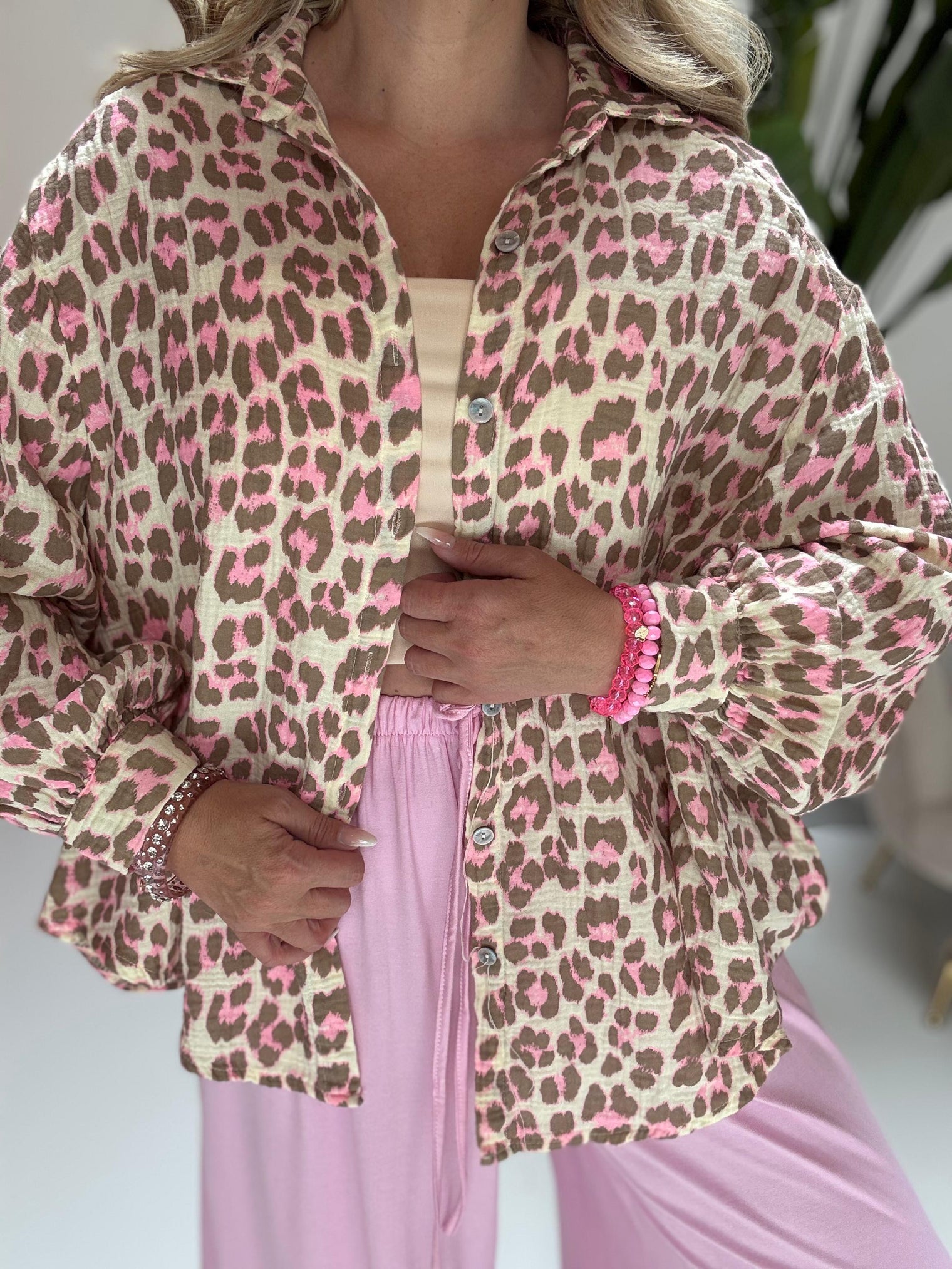 Musselin Bluse creme LEO POWER beige/rosa