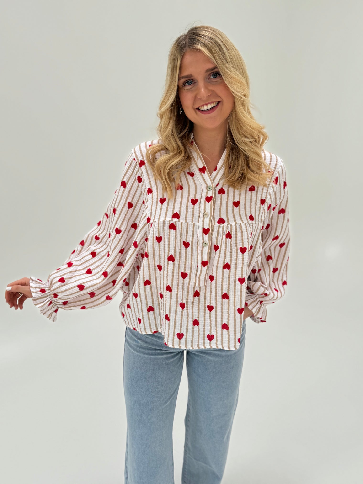 Musselin Bluse weiß HEART ATTACK beige