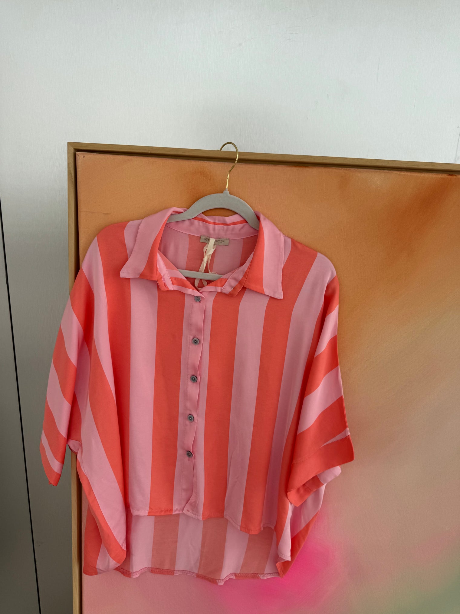 Silky Bluse rosa BLOCK STRIPES orange